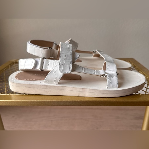 STUART WEITZMAN Vail Croc-effect Leather Slingback Sandals Sz: 8 White - Picture 6 of 9